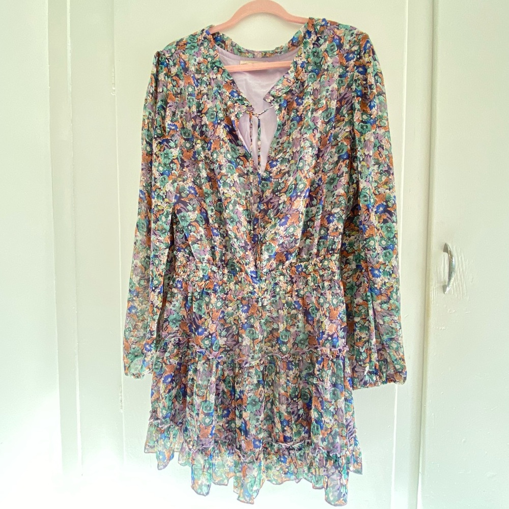 Anthro Flirty Floral Mini Dress L Long Sleeve Prairie Cowgirl Festival - Picture 7 of 8